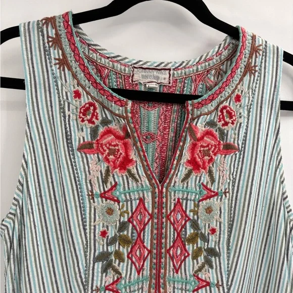 Johnny Was Workshop Cyrielle Effortless Boho Tank Dress StripedEmbroidered small